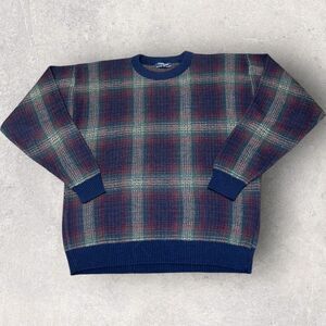 Van Heusen 100% Acrylic Plaid Long Sleeve Sweater Vtg 90's‎ Men's Size Large